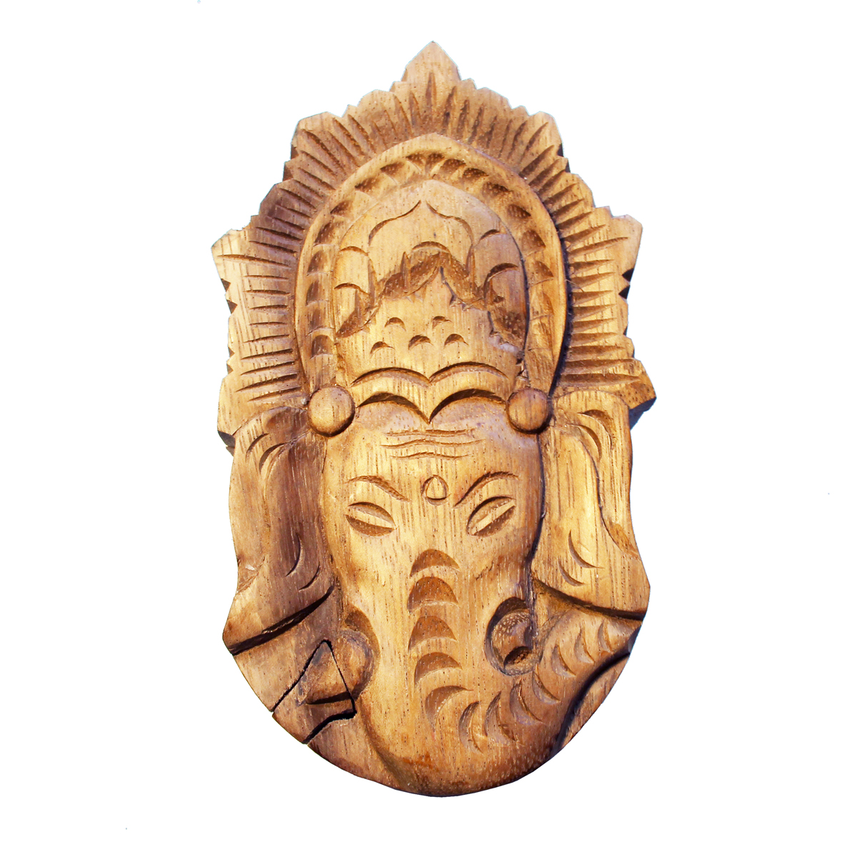 Boite  secrets en bois sculpté Forme Ganesh tte d'éléphant coiffé artisanat de Bali